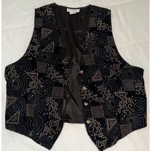 Womens Black Velvet Vest Glitter X-Large Button Up‎ Back Tie Impressions